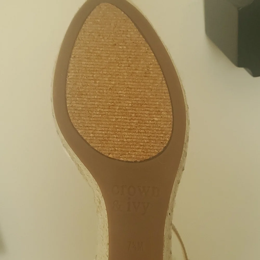 Crown & Ivy Nautical Blue White Stripe Espadrille Wedge - Picture 8 of 11